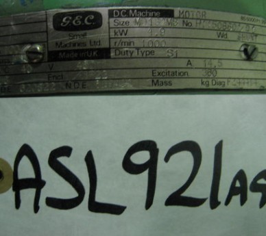 GEC DC Motor, 4.9Kw Shunt, Size: MD132MB, No: H11508801/01
